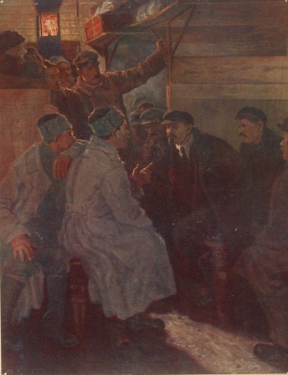 В.И.Ленин в вагоне Финляндской железной дороги при возвращении из-за границы в Россию 16 апреля 1917 г. (с картины художника А.Моранова).